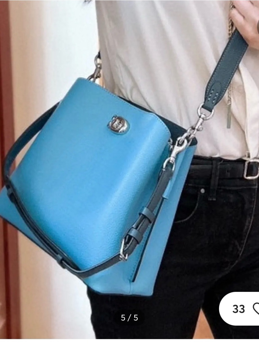 Coach Blue Leather Shoulder Bag with Adjustable Strap.